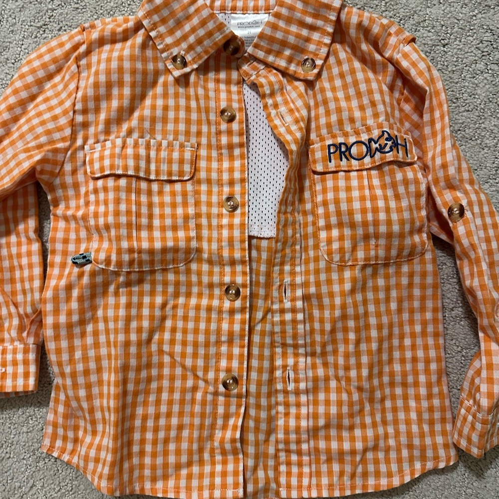 Prodoh Orange Plaid Kids Button Down Shirt